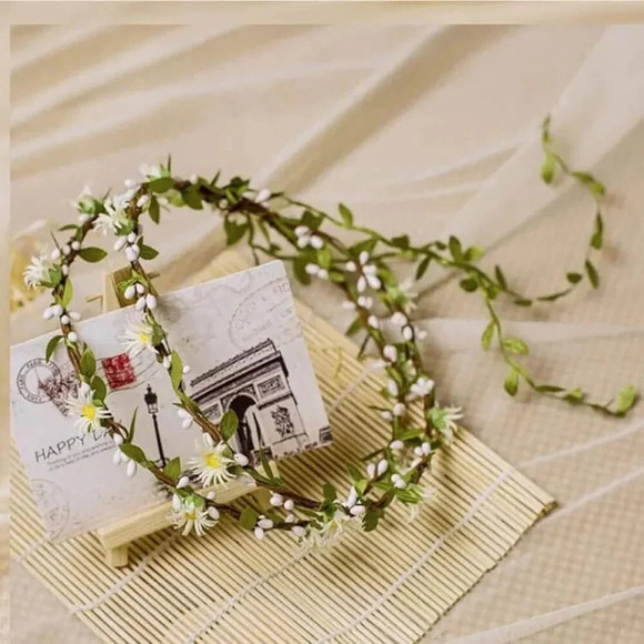 ❤️Women Green Flower Crown Boho Flower  Floral Crown Bridal Headpiece Crown - Picture 3 of 3